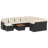 11 Piece Garden Sofa Set with Cushions Black Poly Rattan - Front View