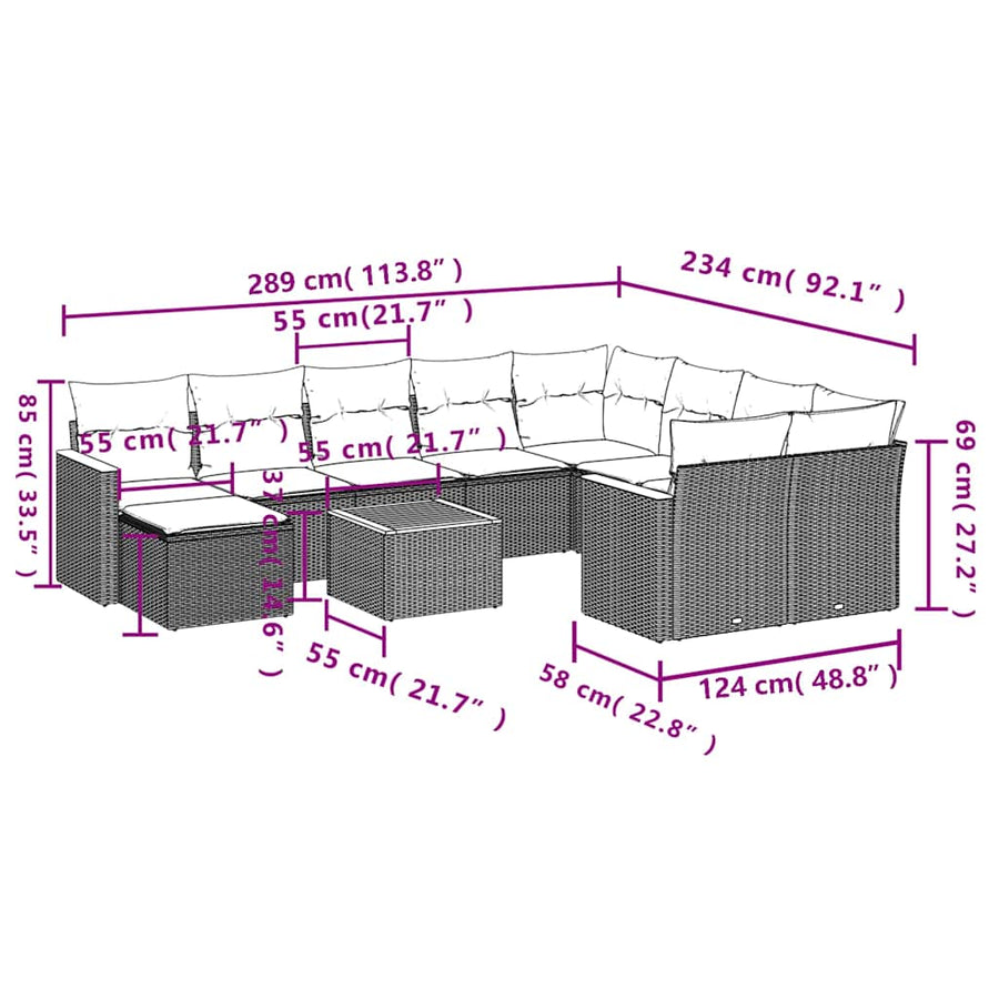 11 Piece Garden Sofa Set with Cushions Black Poly Rattan