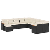 11 Piece Garden Sofa Set with Cushions Black Poly Rattan - Front View