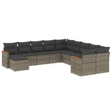 11 Piece Garden Sofa Set with Cushions Grey Poly Rattan - Front View