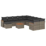 12 Piece Garden Sofa Set with Cushions Grey Poly Rattan - Front View