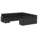 12 Piece Garden Sofa Set with Cushions Black Poly Rattan - Front View