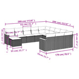 12 Piece Garden Sofa Set with Cushions Black Poly Rattan - Low Angle