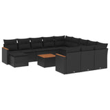 13 Piece Garden Sofa Set with Cushions Black Poly Rattan - Front View