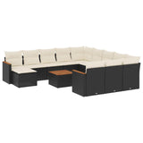 13 Piece Garden Sofa Set with Cushions Black Poly Rattan - Front View