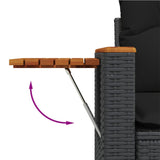 3 Piece Garden Sofa Set with Cushions Black Poly Rattan - Rear View