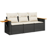3 Piece Garden Sofa Set with Cushions Black Poly Rattan - Front View