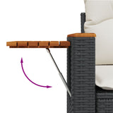 3 Piece Garden Sofa Set with Cushions Black Poly Rattan - Rear View