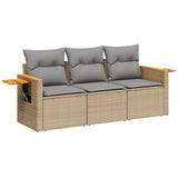 3 Piece Garden Sofa Set with Cushions Beige Poly Rattan - Front View