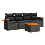 5 Piece Garden Sofa Set with Cushions Black Poly Rattan - Front View