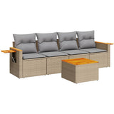 5 Piece Garden Sofa Set with Cushions Beige Poly Rattan - Front View