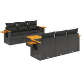 7 Piece Garden Sofa Set with Cushions Black Poly Rattan - Front View