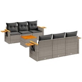 7 Piece Garden Sofa Set with Cushions Grey Poly Rattan - Front View