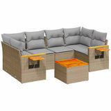 7 Piece Garden Sofa Set with Cushions Beige Poly Rattan - Front View