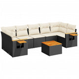 8 Piece Garden Sofa Set with Cushions Black Poly Rattan - Front View