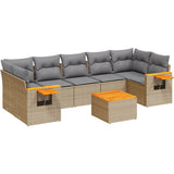 8 Piece Garden Sofa Set with Cushions Beige Poly Rattan - Front View