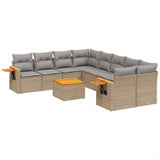 9 Piece Garden Sofa Set with Cushions Beige Poly Rattan - Front View