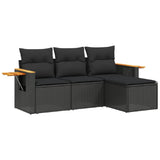 4 Piece Garden Sofa Set with Cushions Black Poly Rattan - Front View