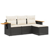 4 Piece Garden Sofa Set with Cushions Black Poly Rattan - Front View