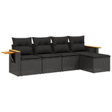 5 Piece Garden Sofa Set with Cushions Black Poly Rattan - Front View