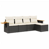 5 Piece Garden Sofa Set with Cushions Black Poly Rattan - Front View