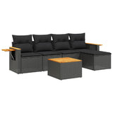 6 Piece Garden Sofa Set with Cushions Black Poly Rattan - Front View