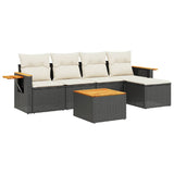 6 Piece Garden Sofa Set with Cushions Black Poly Rattan - Front View