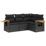 4 Piece Garden Sofa Set with Cushions Black Poly Rattan - Front View