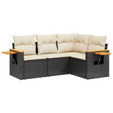 4 Piece Garden Sofa Set with Cushions Black Poly Rattan - Front View
