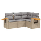 4 Piece Garden Sofa Set with Cushions Beige Poly Rattan - Front View