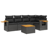 6 Piece Garden Sofa Set with Cushions Black Poly Rattan - Front View
