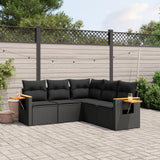 5 Piece Garden Sofa Set with Cushions Black Poly Rattan
