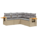 5 Piece Garden Sofa Set with Cushions Beige Poly Rattan - Front View