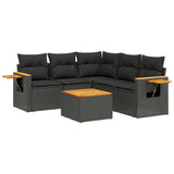 6 Piece Garden Sofa Set with Cushions Black Poly Rattan - Front View
