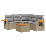 6 Piece Garden Sofa Set with Cushions Beige Poly Rattan - Front View