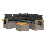 6 Piece Garden Sofa Set with Cushions Grey Poly Rattan - Front View