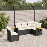 5 Piece Garden Sofa Set with Cushions Black Poly Rattan
