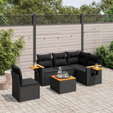 6 Piece Garden Sofa Set with Cushions Black Poly Rattan