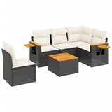 6 Piece Garden Sofa Set with Cushions Black Poly Rattan - Front View