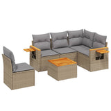 6 Piece Garden Sofa Set with Cushions Beige Poly Rattan - Front View