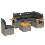 6 Piece Garden Sofa Set with Cushions Grey Poly Rattan - Front View