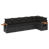 6 Piece Garden Sofa Set with Cushions Black Poly Rattan - Front View