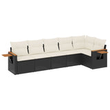 6 Piece Garden Sofa Set with Cushions Black Poly Rattan - Front View