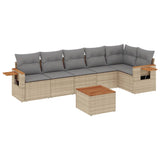 7 Piece Garden Sofa Set with Cushions Beige Poly Rattan - Front View