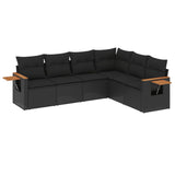 6 Piece Garden Sofa Set with Cushions Black Poly Rattan - Front View