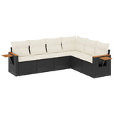 6 Piece Garden Sofa Set with Cushions Black Poly Rattan - Front View