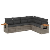 6 Piece Garden Sofa Set with Cushions Grey Poly Rattan - Front View