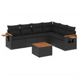 7 Piece Garden Sofa Set with Cushions Black Poly Rattan - Front View