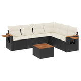 7 Piece Garden Sofa Set with Cushions Black Poly Rattan - Front View
