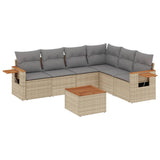 7 Piece Garden Sofa Set with Cushions Beige Poly Rattan - Front View